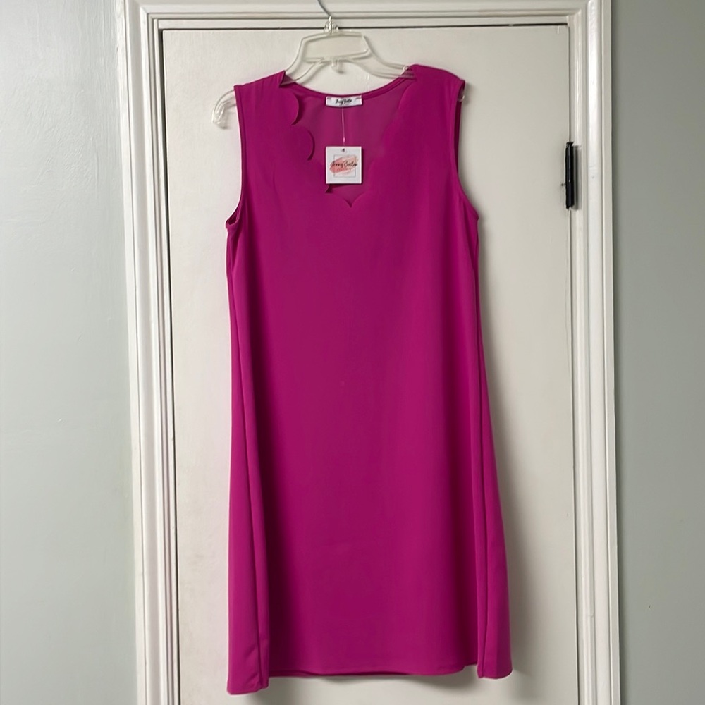 NWT Jenny Boston fuchsia dress scalloped neckline size small